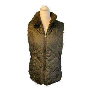 Tweeds Quilted Puffer Vest Chocolate Brown Sherpa Fleece Reversible Sleeveless S